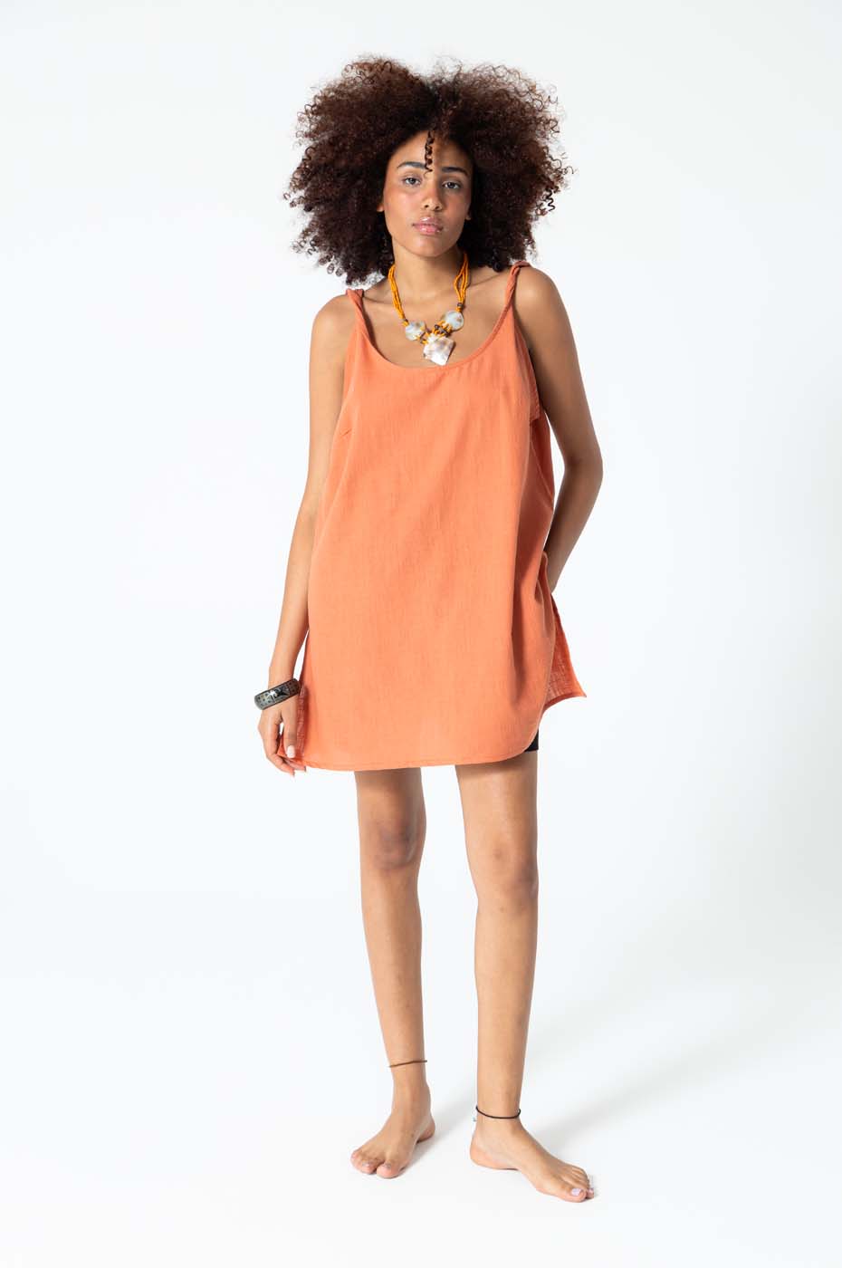 Askılı tunik bluz açık turuncu