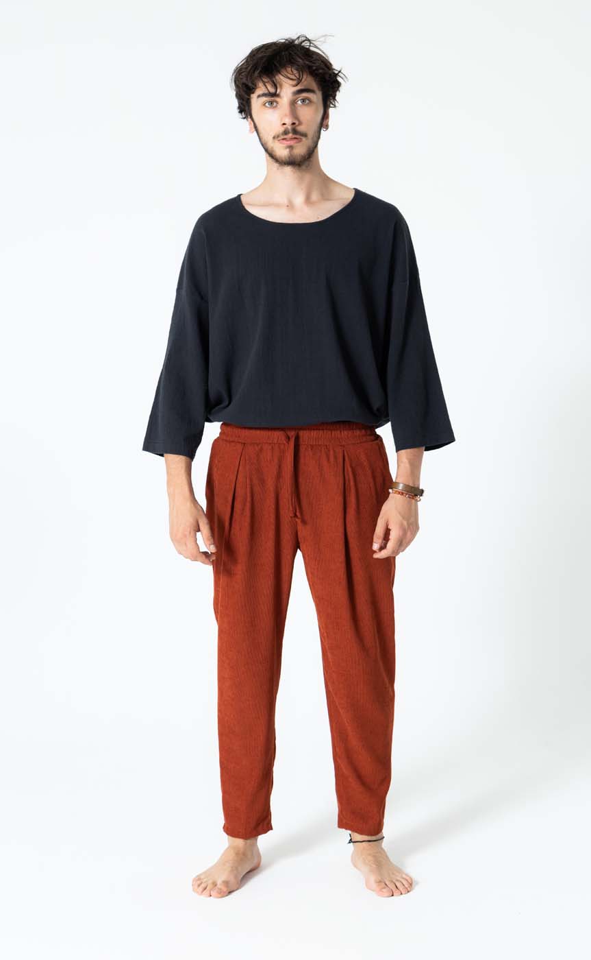 Kadife fitilli şalvar pantolon kiremit