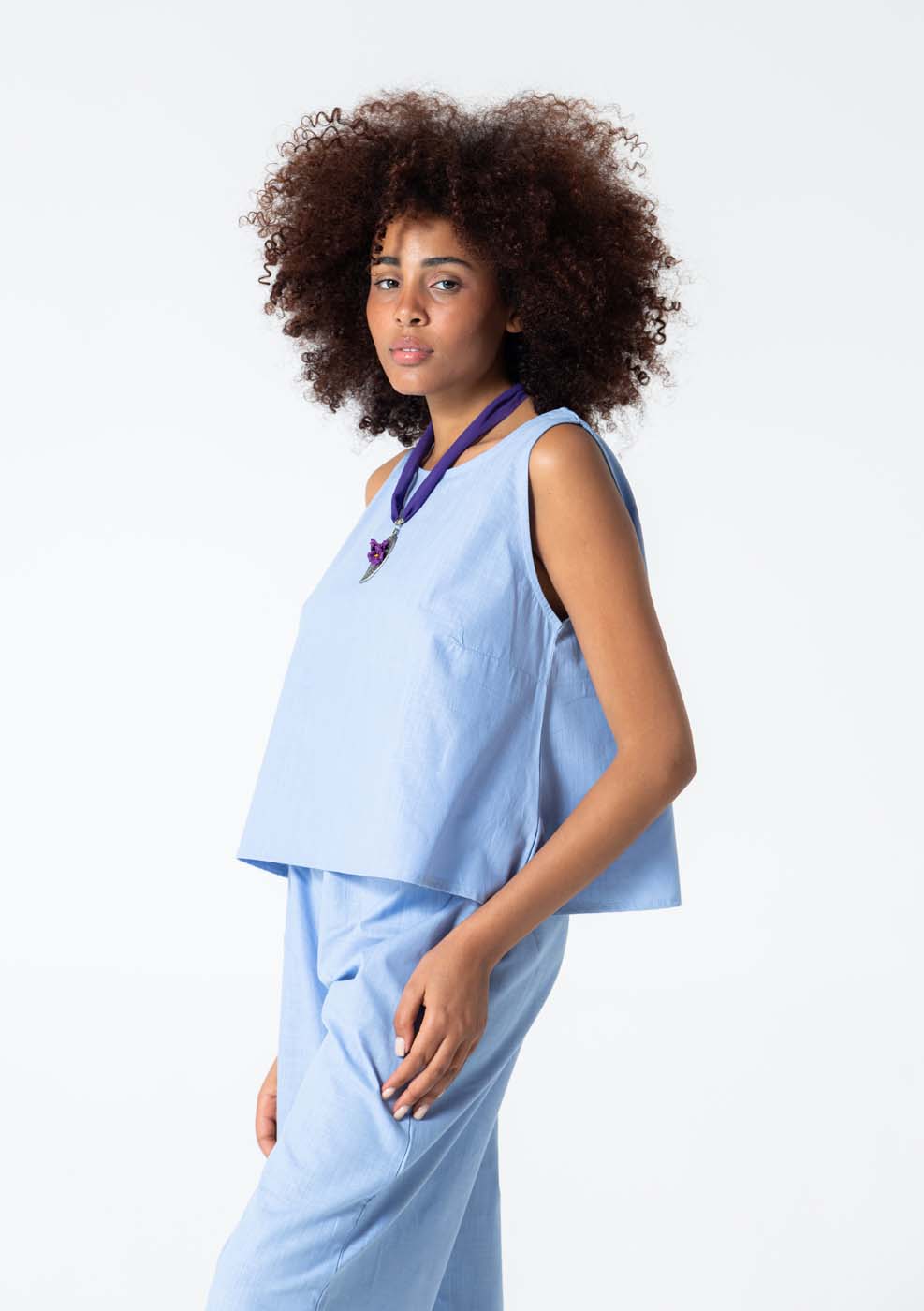 kalın askılı bluz mavi